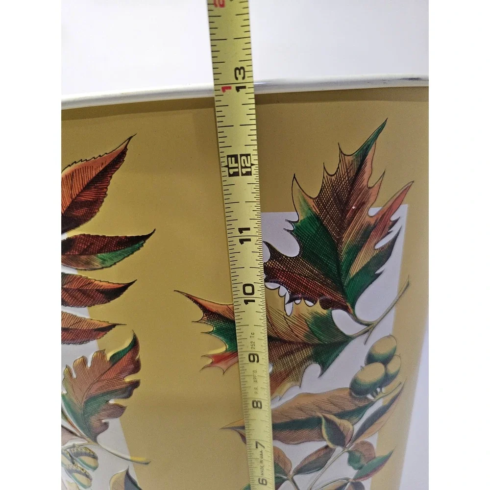 Chenco Waste Basket Yellow Autumn‎ Leaves Acorn Metal Trash Can Vintage Made USA
